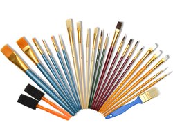 Artina penselenset - 25 penselen in set - Punt Penseel, Waaierpenseel, Platte Penselen