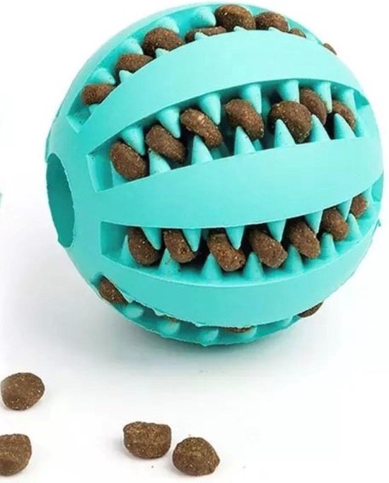 Dental Chew bal Treat Feeder / Dental Kauwbal Traktatie Voeder - Puppy speelgoed - Hond en Kat - Gebit reiniging / verzorging - Kauw speelgoed - Tandvlees massage bal - Anti verveling 5 diameter - Lichtblauw