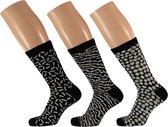 Dames fashion sokken 3-pak zwart/wit maat 35-42 type 1