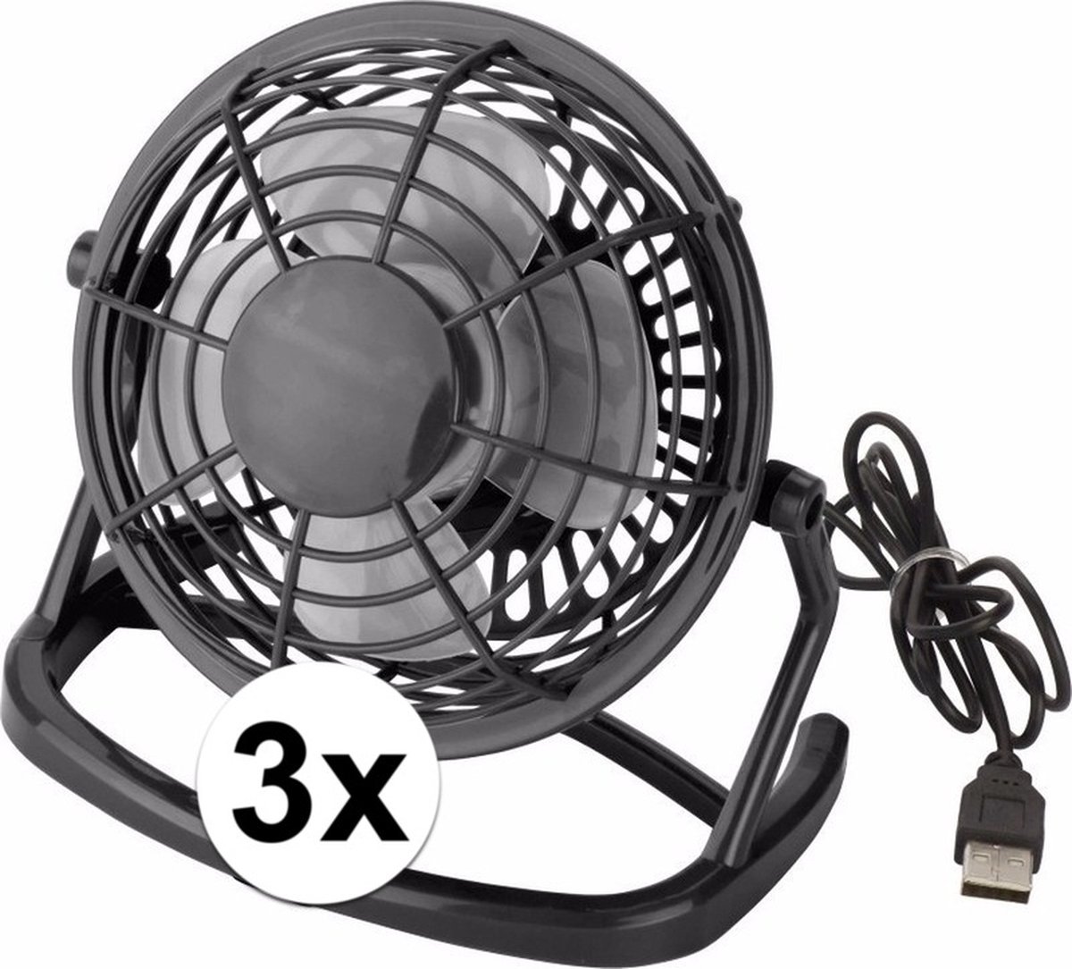 3x Zwarte ventilator met USB stekker - Bureau ventilatoren 3 stuks