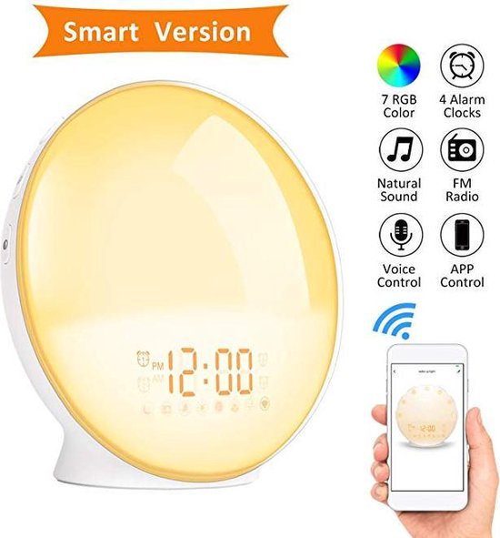 Bol Com Smart Wake Up Light Wekker Multi Color Met App Wifi Alexa Fm Radio 7 Kleuren