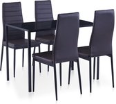 Complete Eettafel set Bruin 5 delig met glazen tafel (Incl Dienblad) - Eet tafel + 4 Eetstoelen - DIneertafel - Eettafelstoelen - Eetkamerstoelen - Eethoek 4 persoons