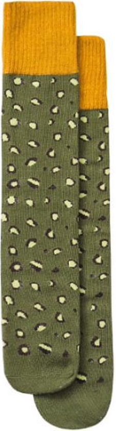 1 Paar Kniekousen Donkergroen-Geel Luipaardprint | 6-12 jaar | 100% Katoen |  Lange Sokken Meisjes
