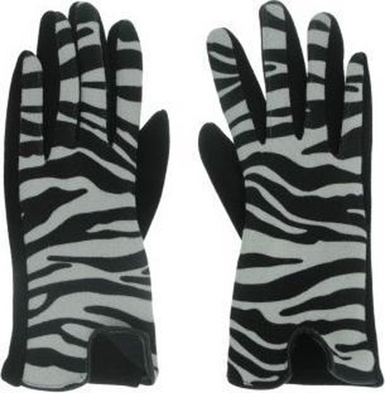 Dames Handschoenen Zebraprint Zwart met Wit