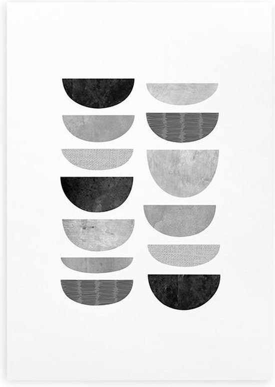 Poster affiche d'art abstrait minimaliste graphique noir blanc A4