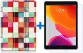 Shop4 - iPad 10.2 (2019/2020) Hoes + Glazen Screenprotector - Smart Book Case Gekleurde Vierkanten