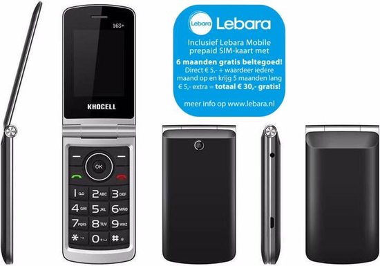 KhoCell 16s+ - Zwart - Mobiele telefoon met Lebara simkaart met €30,-  beltegoed*... | bol