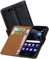 Pull Up TPU PU Leder Bookstyle Wallet Case Hoesjes voor Huawei P10 Plus Zwart