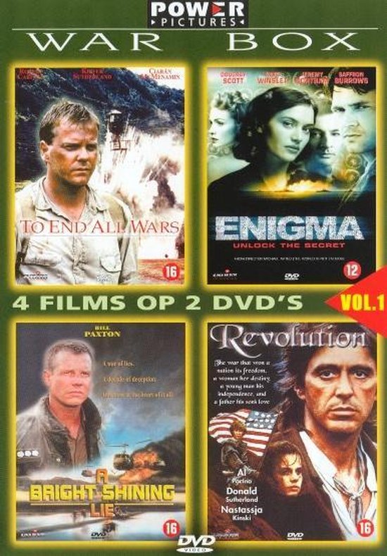 Box set met 4 oorlogsfilms op 2 dvd's: 'To End All Wars', 'Enigma', 'A Bright Shining Lie' en 'Revolution'.