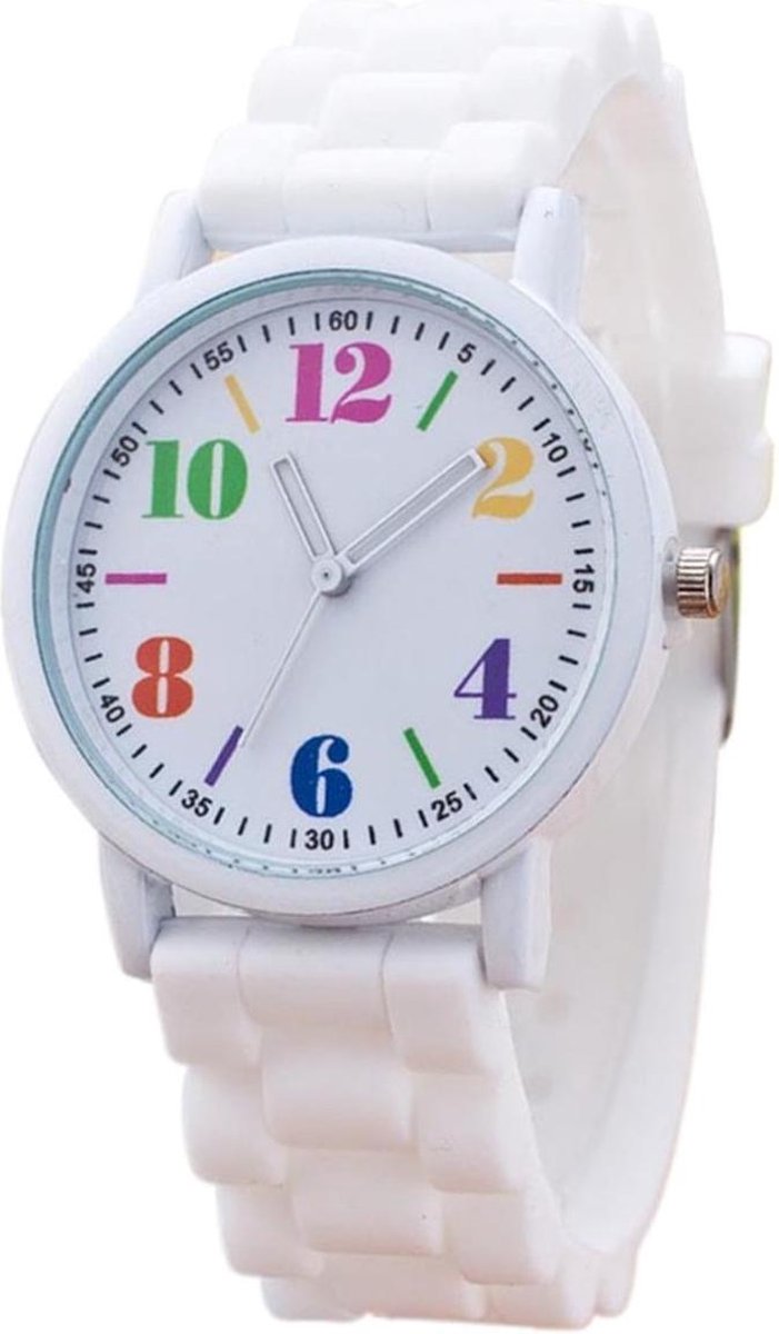 Fako® - Horloge - Siliconen - Regenboog Cijfers - Wit