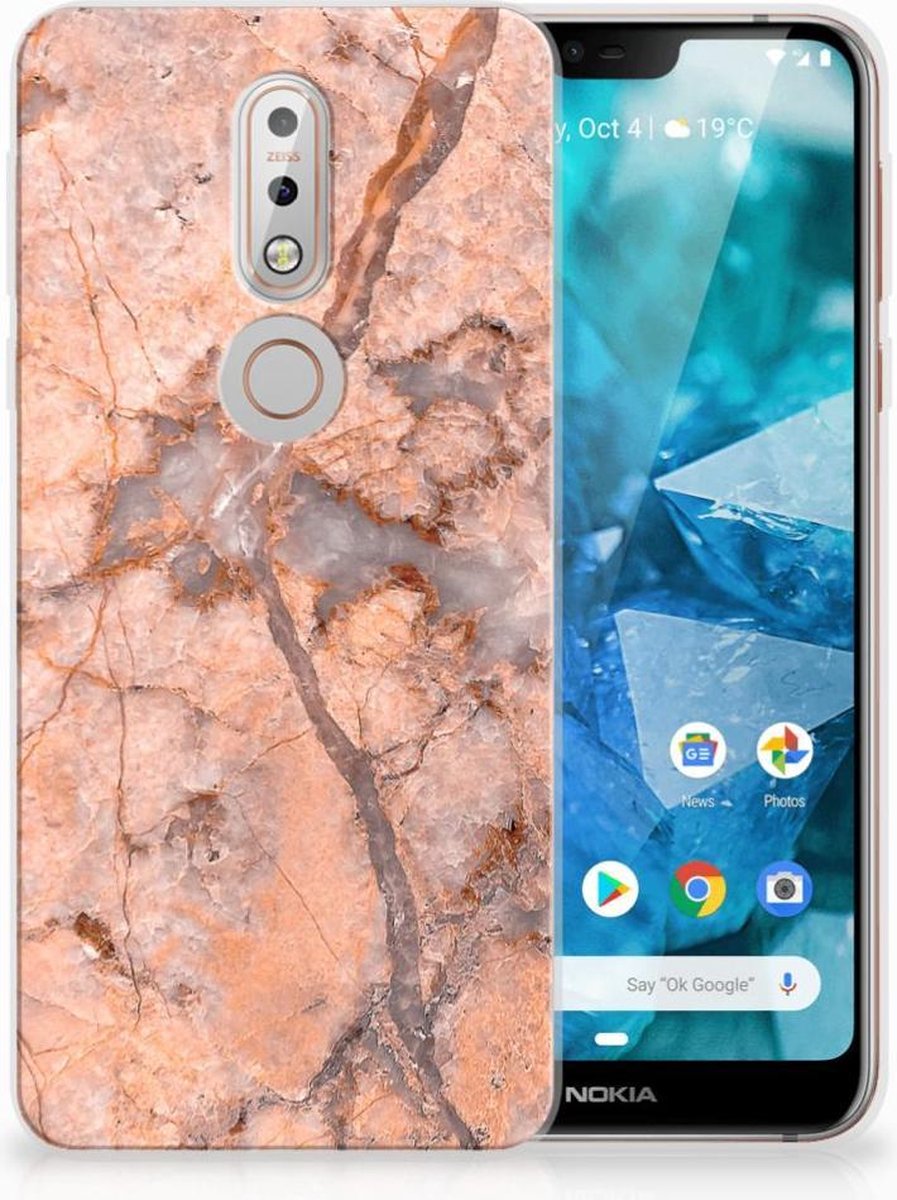 Nokia 7.1 TPU Siliconen Hoesje Marmer Oranje