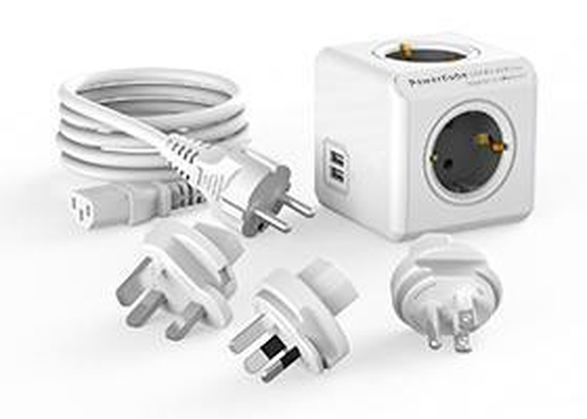 Bol.com PowerCube ReWirable USB + 3x plug + IEC EU cable DE; GREY aanbieding