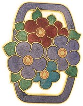 Behave® Dames Broche rechthoek bloemetjes paars - emaille sierspeld -  sjaalspeld  4,3 cm