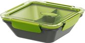 BENTO BOX lunchbox kwadratisk 0.9 L. grijs/groen. met inzet