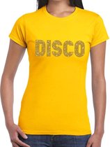 Disco goud glitter t-shirt geel dames - Disco party kleding S