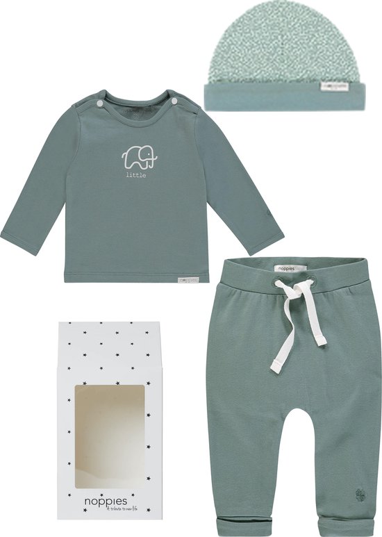 Coffret cadeau Noppies (3 pièces) pantalon unisexe vert, chemise verte, chapeau gris menthe - taille 50