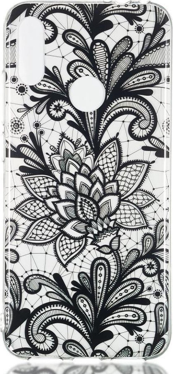 Shop4 - Geschikt voor Xiaomi Redmi Note 7 Hoesje - Zachte Back Case Bloemen Zwart