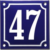 Emaille huisnummer blauw/wit nr. 47