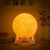 ProLED - Maan lamp 10cm - Oplaadbaar Nachtlampje Maan Bol - Sfeerlamp - Leeslamp - 2 Kleurstanden - Houten Standaard - USB Aansluiting
