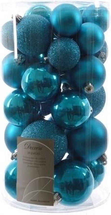 Kerstballen mix blauw 30 stuks - Blauwe plastic Kerstballen | bol.com