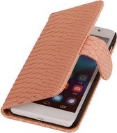 Huawei Ascend G6 4G - Roze Slangen Hoesje - Book Case Wallet Cover Beschermhoes