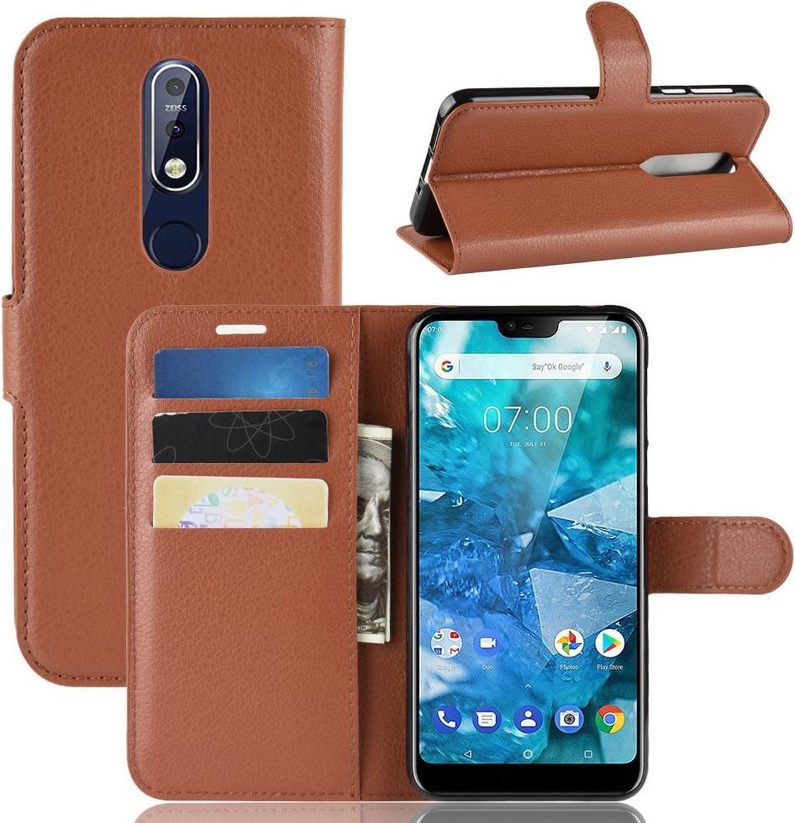 Book Case - Geschikt voor Nokia 7.1 Hoesje - Bruin