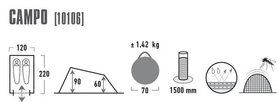 High Peak Campo Pop Up tent - 2 persoons - groene tent - 1,5 kg