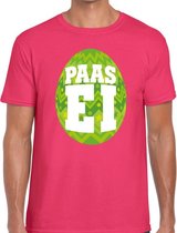 Paasei t-shirt roze met groen ei voor heren S