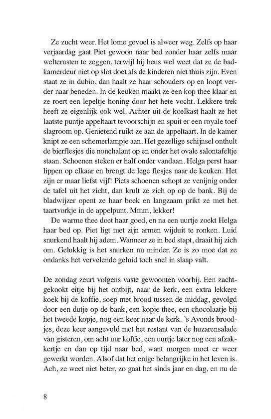 Een boekpagina met Nederlandse tekst, met een close-up van het einde van een verhaal.