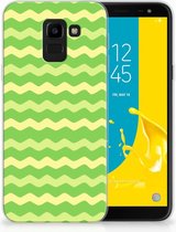 Geschikt voor Samsung Galaxy J6 2018 TPU Hoesje Design Waves Green