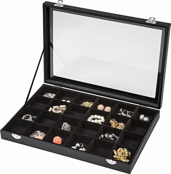 Boîte à bijoux Présentoir à bijoux avec 24 compartiments noir 401535