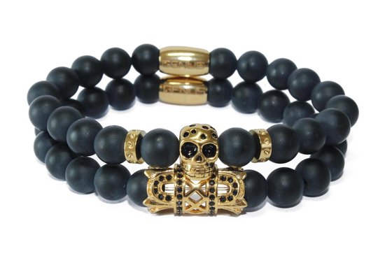 GENUS Black/Gold Luxury Skull Bracelet - Armband Zwart/Wit Luxury doodskop  | bol.com