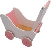 Playwood Poppenwagen Wit/Roze Met Roze Wielen Zonder Dekje