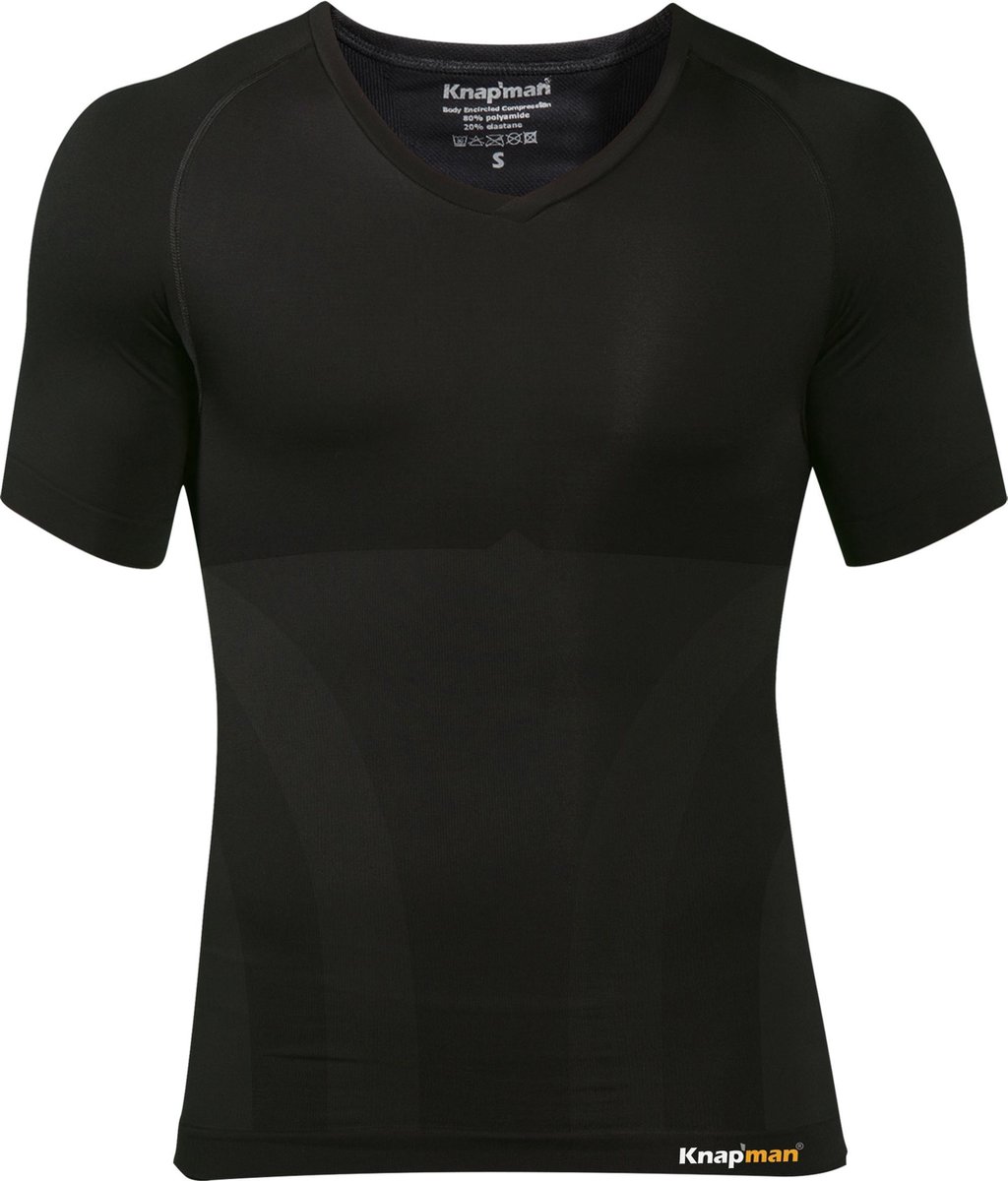 Knapman Zoned Compression V-hals Shirt 2.0 Zwart | Compressieshirt voor Heren | Maat M