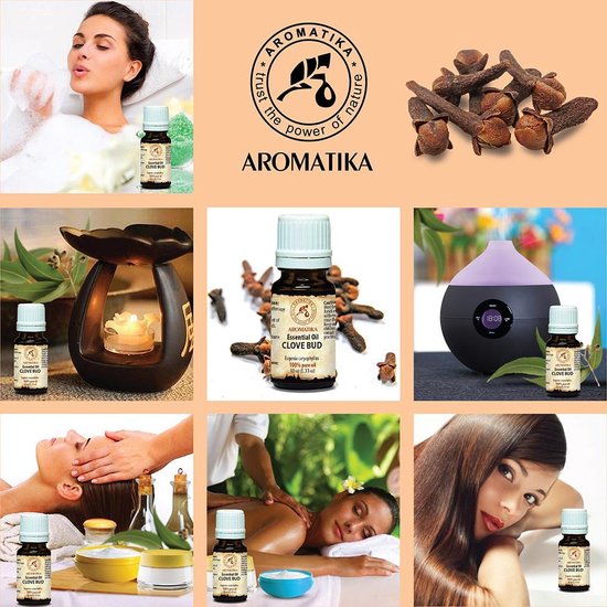 kruidnagel (knop) olie - etherische olie 10ml, 100% zuiver en natuurlijk, voor massage / spa / wellness / parfum / ontspanning / aromatherapie /  essentiele olie / geurolie / geurverspreider / cosmetica / huidverzorging / cadeau van Aromatika - Aromatika