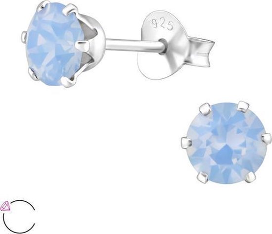 Amanto Oorbellen Elka Blue Opal - 925 Zilver E-Coating - Swarovski® - ∅5mm