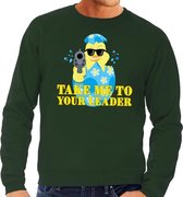 Fout paas sweater groen take me to your leader voor heren M
