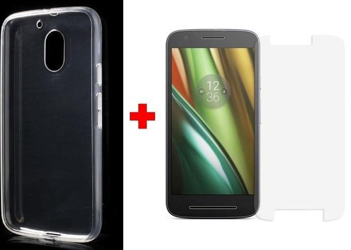 Silicone gel ultra dun hoesje Motorola Moto E3 met glass screenprotector