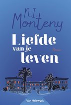 Boek 'Liefde van je leven' met tekst en illustratie van een gebouw met bomen.