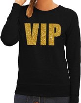 VIP tekst sweater / trui zwart met gouden glitter letters dames L