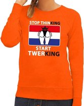 Stop thinking start twerking sweater / trui oranje dames - Koningsdag kleding S