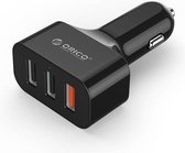 Orico - Autolader USB oplader 3 poorts met Quick Charge 3.0 - Snellader 35W QC3.0 3-poort Auto oplader voor Samsung, Iphone, HTC, Sony, LG, TomTom, GoPro etc. 80% volle accu in 35 minuten* - Zwart