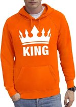 Oranje kroon met King hoodie / hooded sweater heren - Oranje Koningsdag kleding 2XL (EU 56)