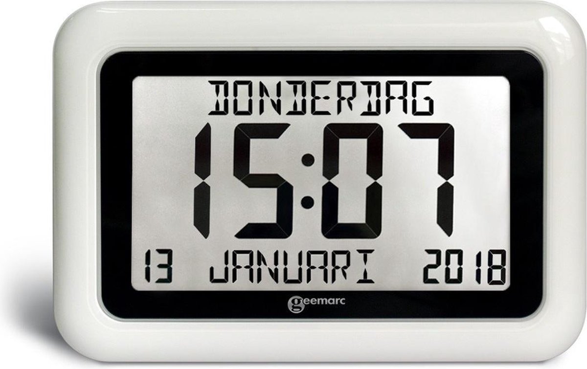 GEEMARC - VISO10 - Digitale kalender klok met dag / datum / tijdweergave - wit