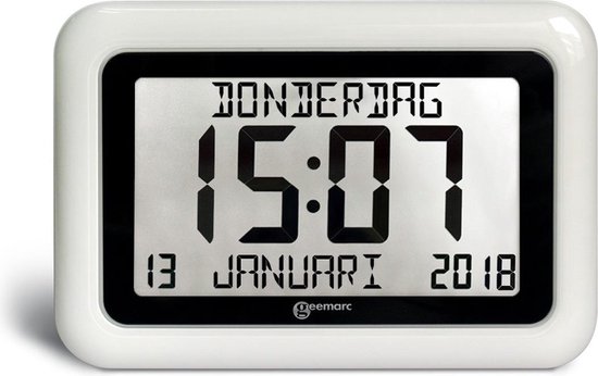 som Geruststellen Monteur GEEMARC - VISO10 - Digitale kalender klok met dag / datum / tijdweergave -  wit | bol.com