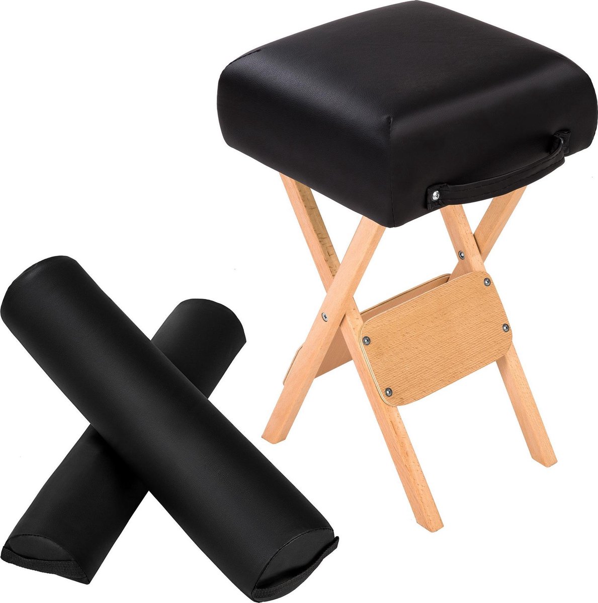 tectake® Kruk + Halve Rol + Volle Rol Voor Massagetafel - Diverse Kleuren - Massage Hocker met 2 rolkussens - zwart