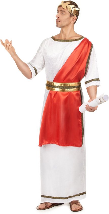 toewijzing vertel het me Herhaald LUCIDA - Klassiek wit met rood Romeinse keizer toga kostuum voor mannen - L  | bol.com
