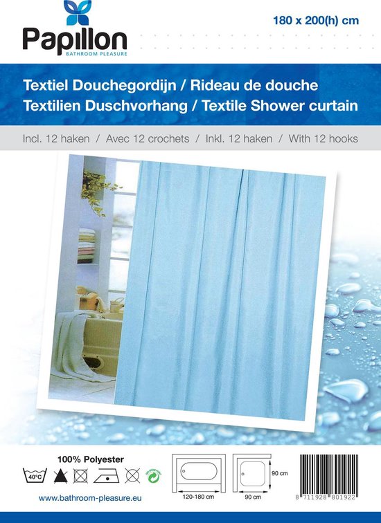 Papillon Douchegordijn Uni Blauw 180 x200cm bol