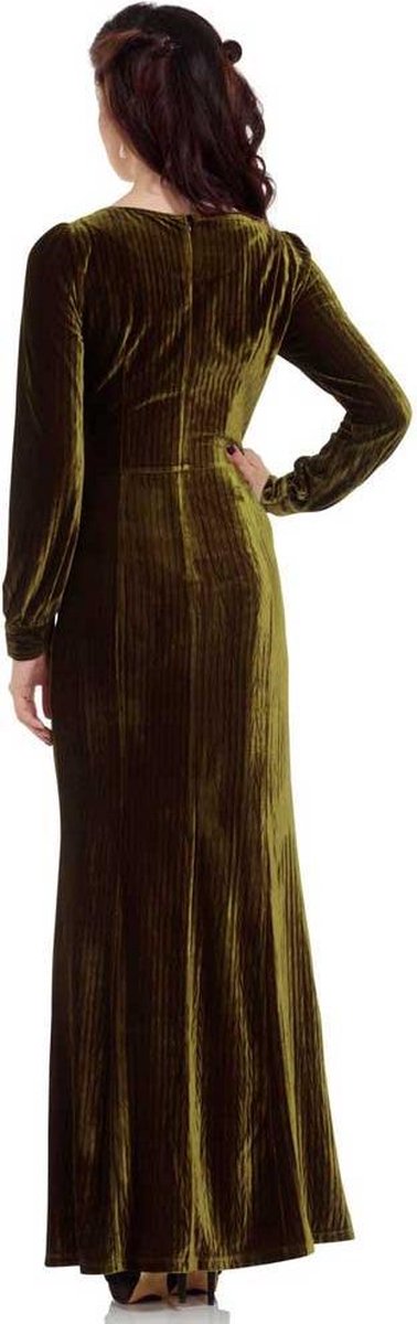 Lange fluwelen jurk met lange mouwen en V-hals olijf groen - Vintage 1930's  - XL -... | bol.com
