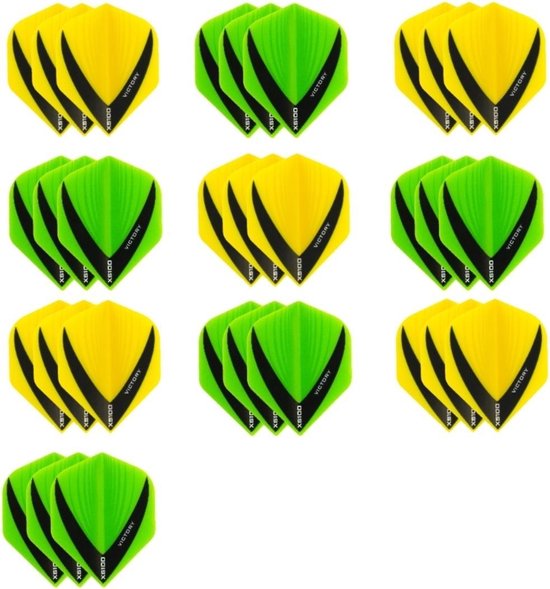 Foto: 10 sets 30 stuks xs100 vista flights duo kleur pakket geel en groen flights dartflights